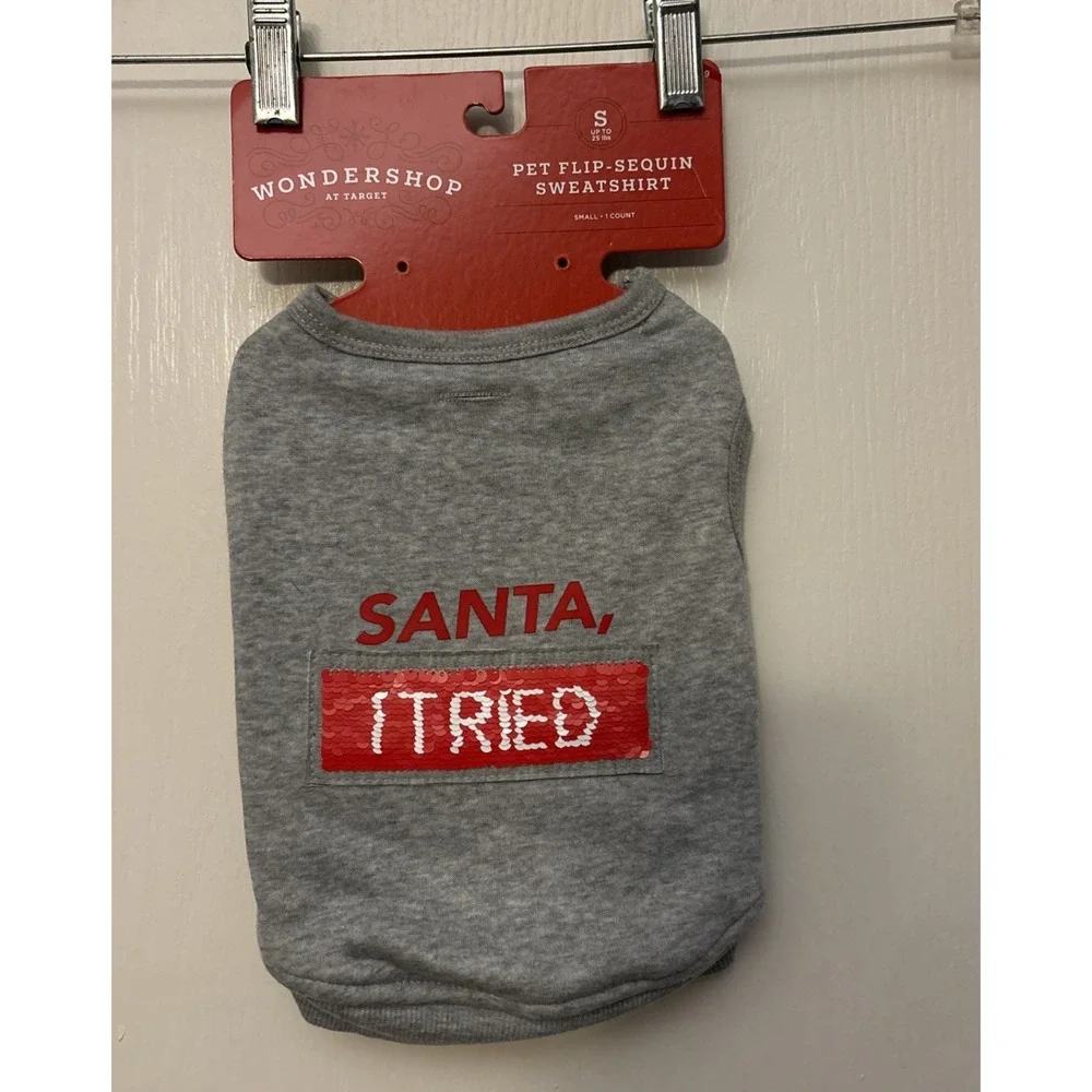 New Wondershop Pet Flip Sequin Sweatshirt Santa I Believe Dog‎ Shirt - Small